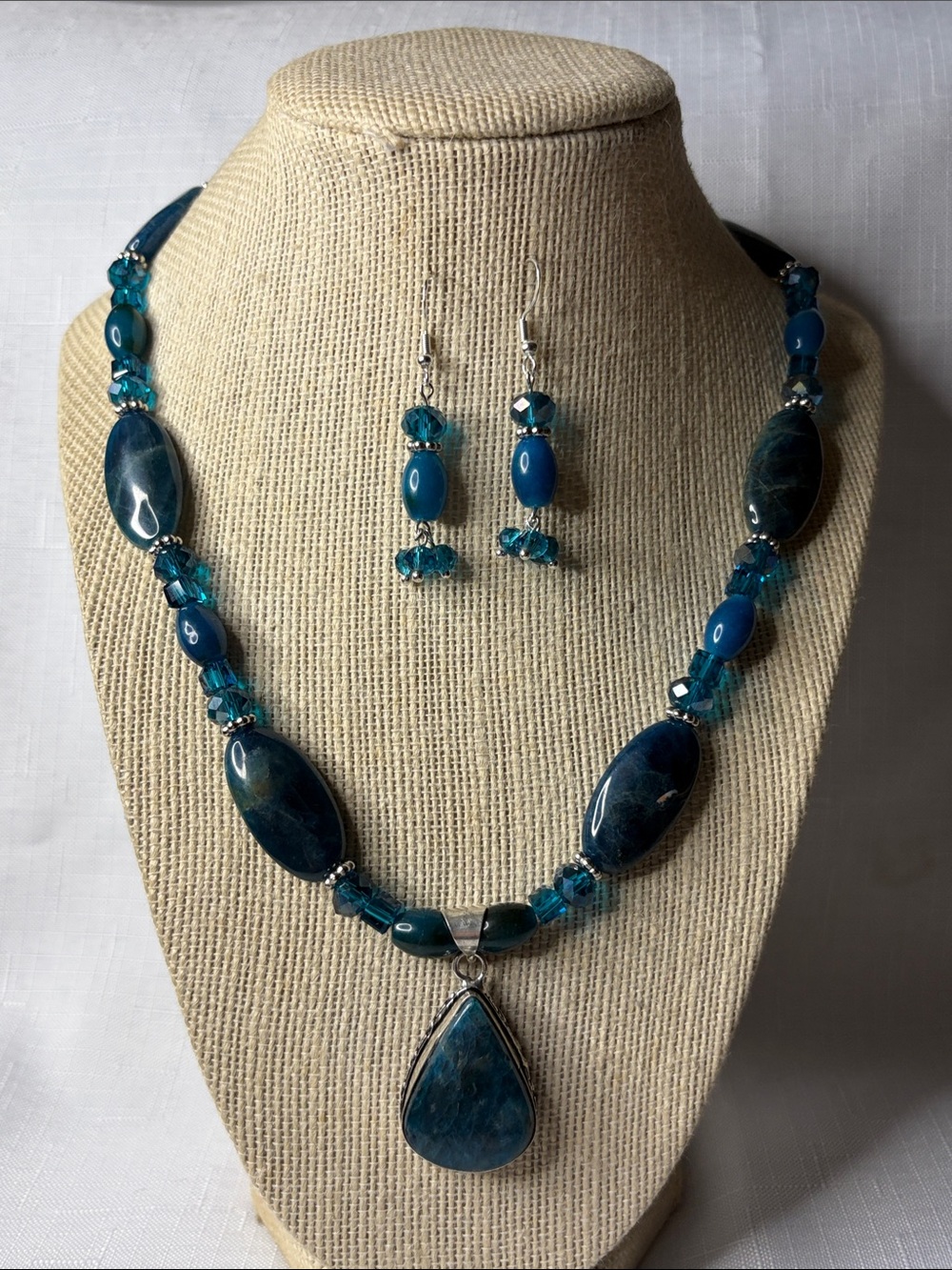 Handcrafted Apatite and Crystal Necklace and Earring Set